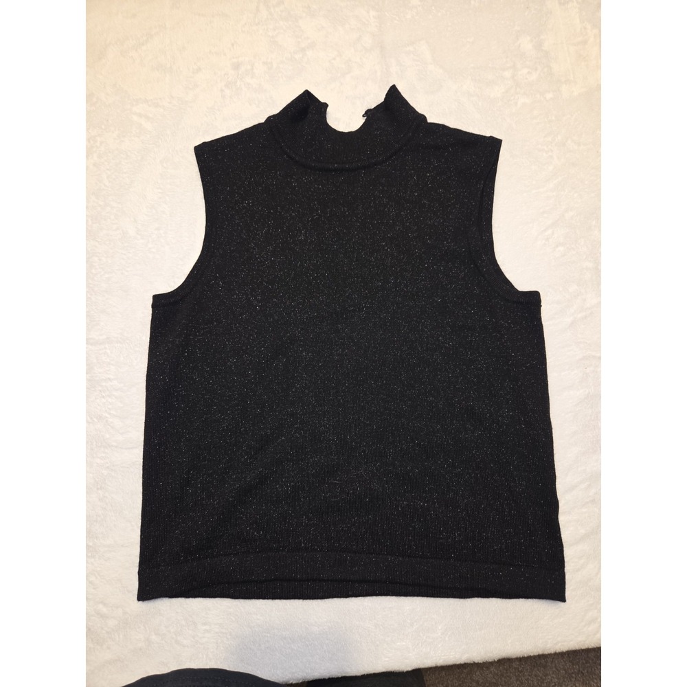Studio‎ Marisa Christina Black Metallic Sleeveless Mock Neck Sweater Top Size S